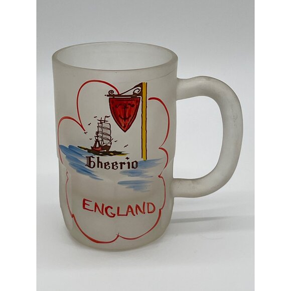 Set Of 6 Vintage Frosted Glass Mugs - International Greetings Design - Picture 5 of 10